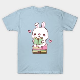 Cute Little Bunny Rabbit Loves To Read Books T-Shirt